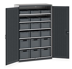 2000H x 1300W x 650D high volume Bott Cubio storage cupboard with louvre doors, supplied complete with:  6 x euroboxes 120mm high,  6 x euroboxes 220mm high.  6 x euroboxes 320mm high.... 1300mm Wide 650mm deep Bott Cubio Cupboards